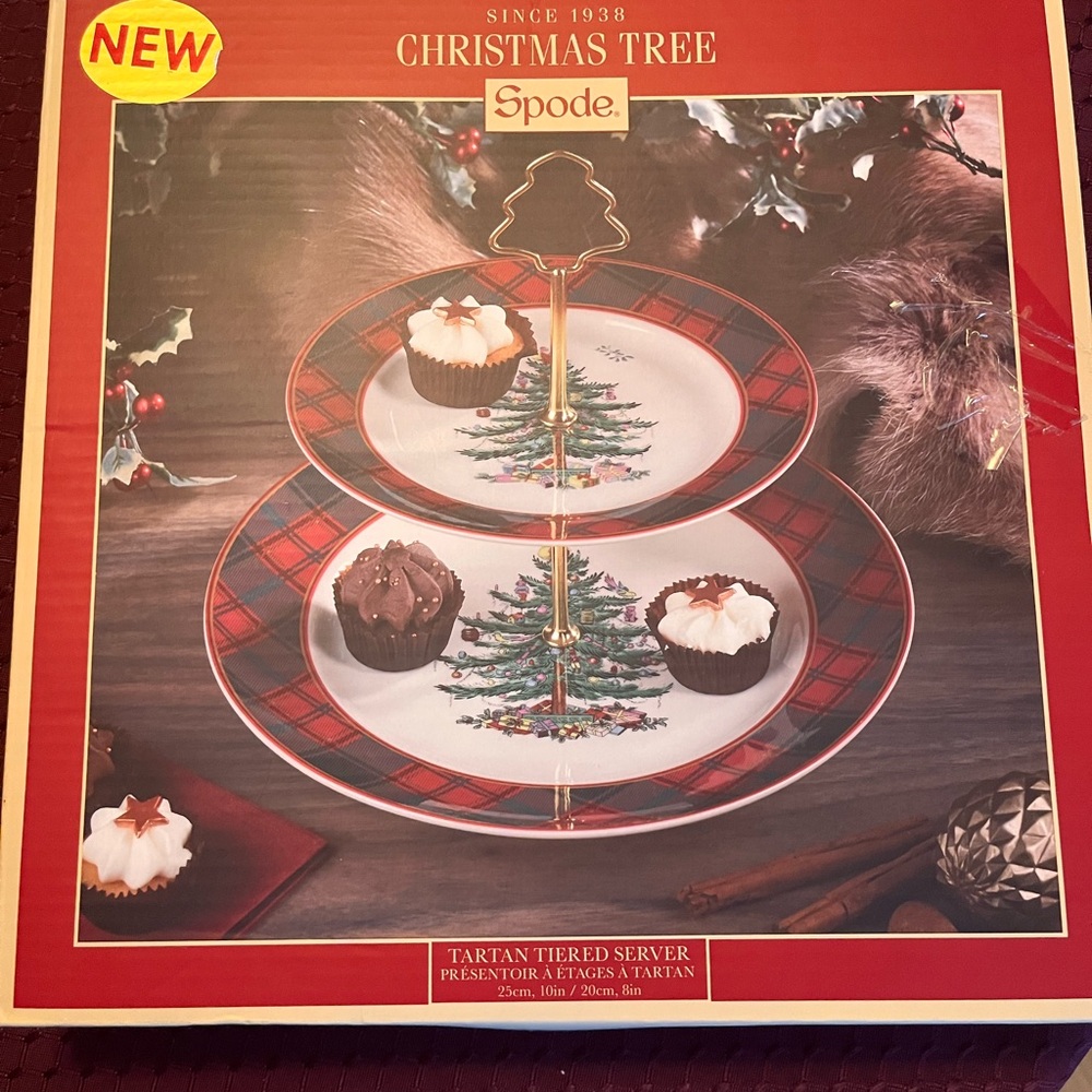 Spode Tartan Christmas Tree Two-Tier Server
